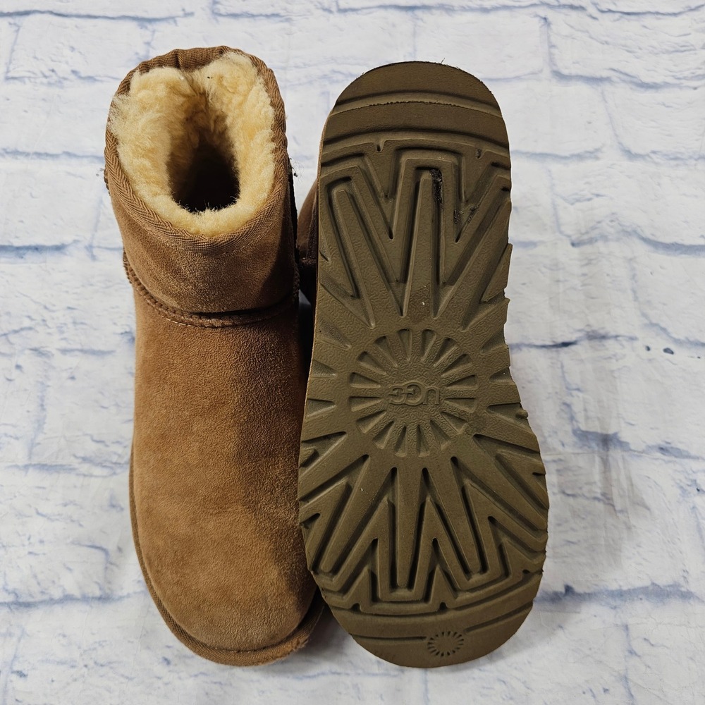 UGG Classic Mini II Boots Womens 7 Chestnut Brown Suede Shearling Ankle Booties - Picture 10 of 13